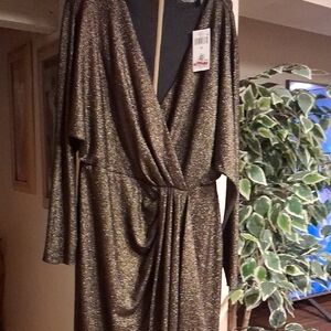 Lauren Ralph Lauren Shimmering Gold Long Sleeve Dress